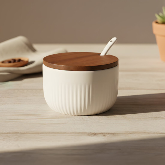 Sugar Bowl with Wooden Lid